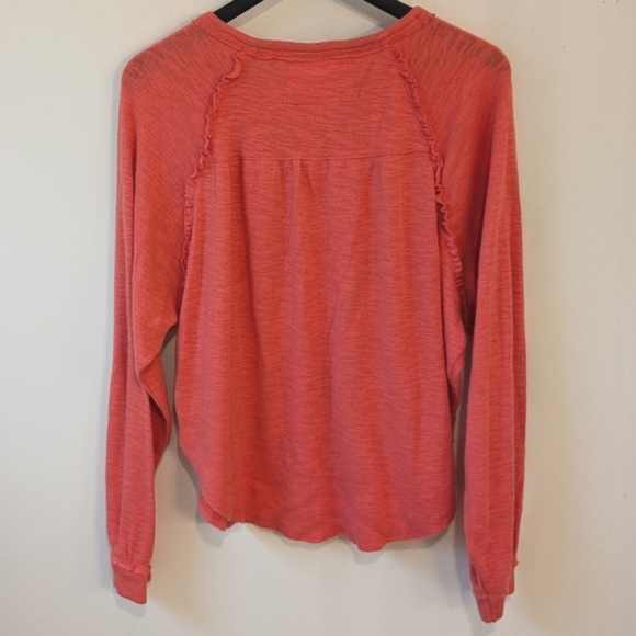 Anthropologie Pilcro Orange Raw Hem Ruffle Dolman Sleeve Long Sleeve Boho Shirt - Picture 3 of 7